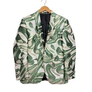 Kent & Park Italy Mens Kelly Green Gold Swirl Jacquard Blazer Sport Coat J114 38